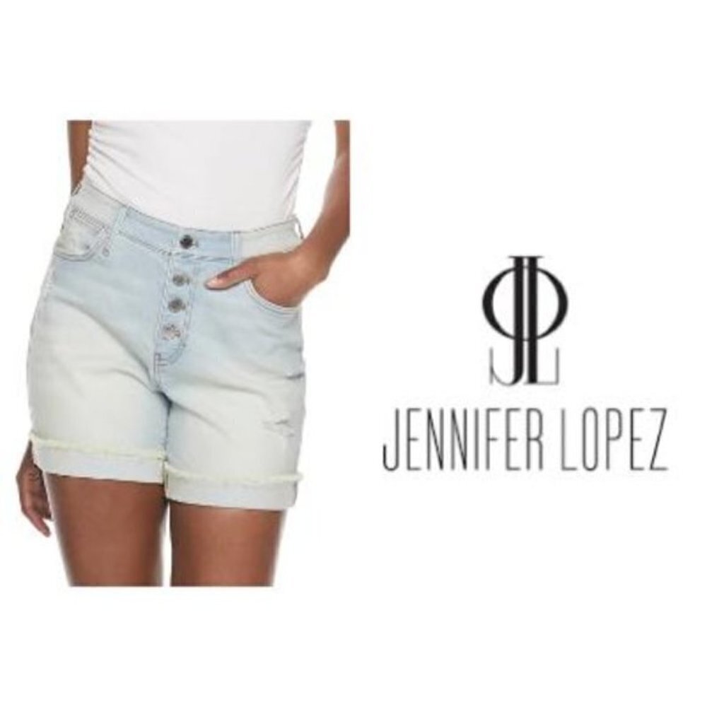 Jennifer Lopez Womens High Rise Light Wash Button Fly Jean Shorts Sz 12 New - Picture 8 of 9
